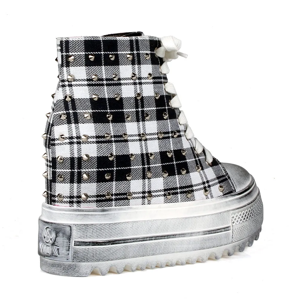 Anthony Wang Cherry Punch Sport Sneaker Blue Plaid Wedge Platform Lace Up