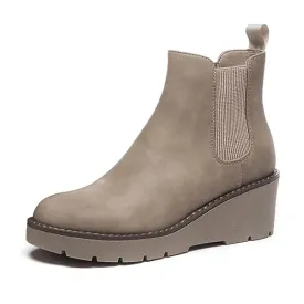 Athlefit Women's Chelsea Wedge Boots Elastic Platform Lug Sole Slip on Wedge Ankle Khaki Booties Size 11