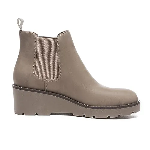 Athlefit Women's Chelsea Wedge Boots Elastic Platform Lug Sole Slip on Wedge Ankle Khaki Booties Size 11