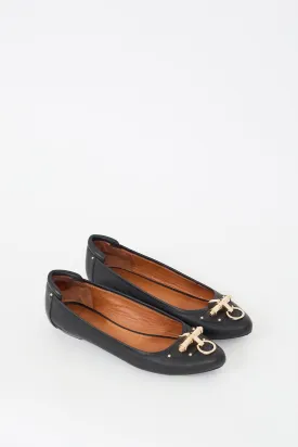 Black Leather Buckle Flat
