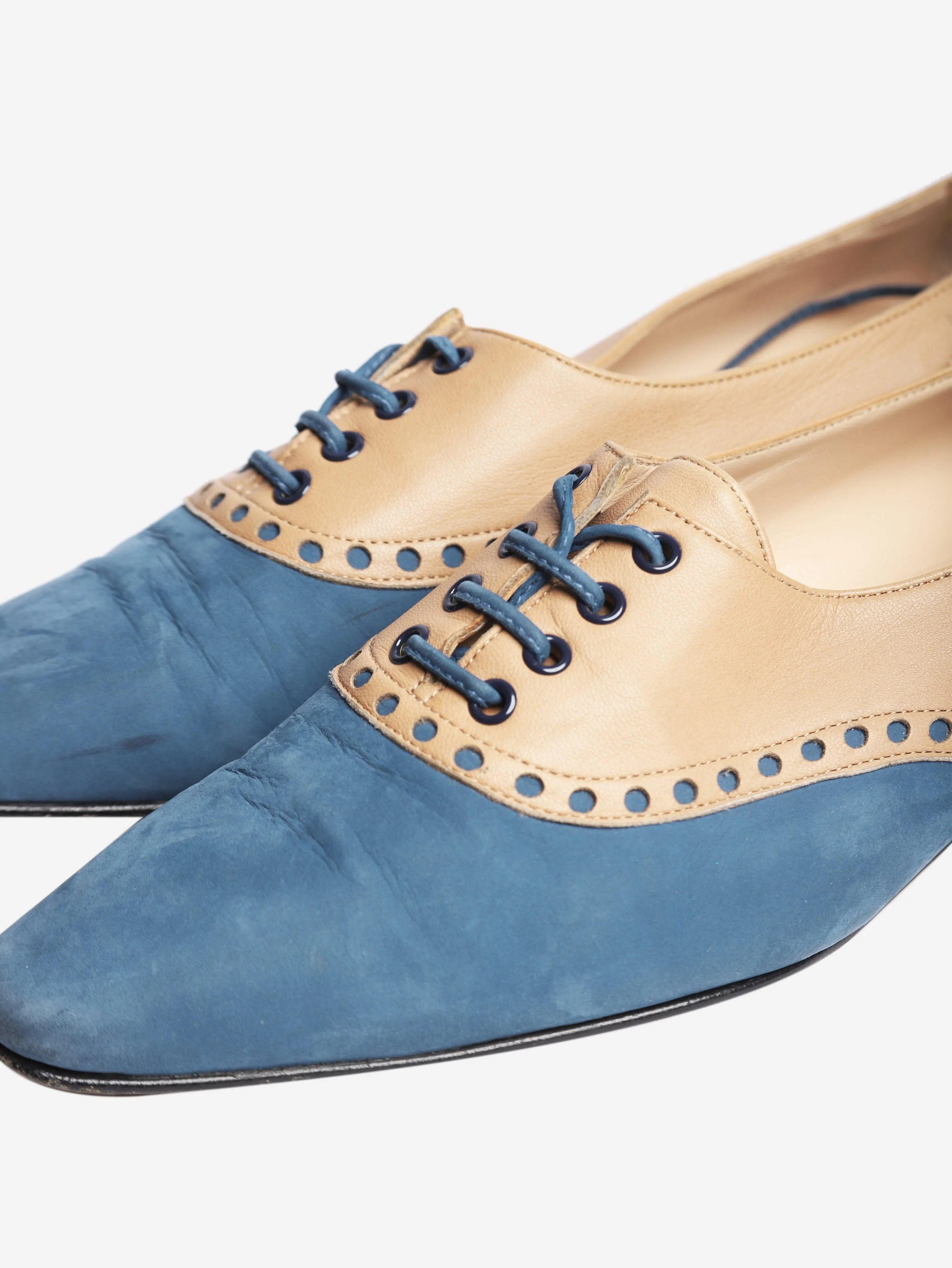Blue and beige lace-up brogues - size EU 38.5