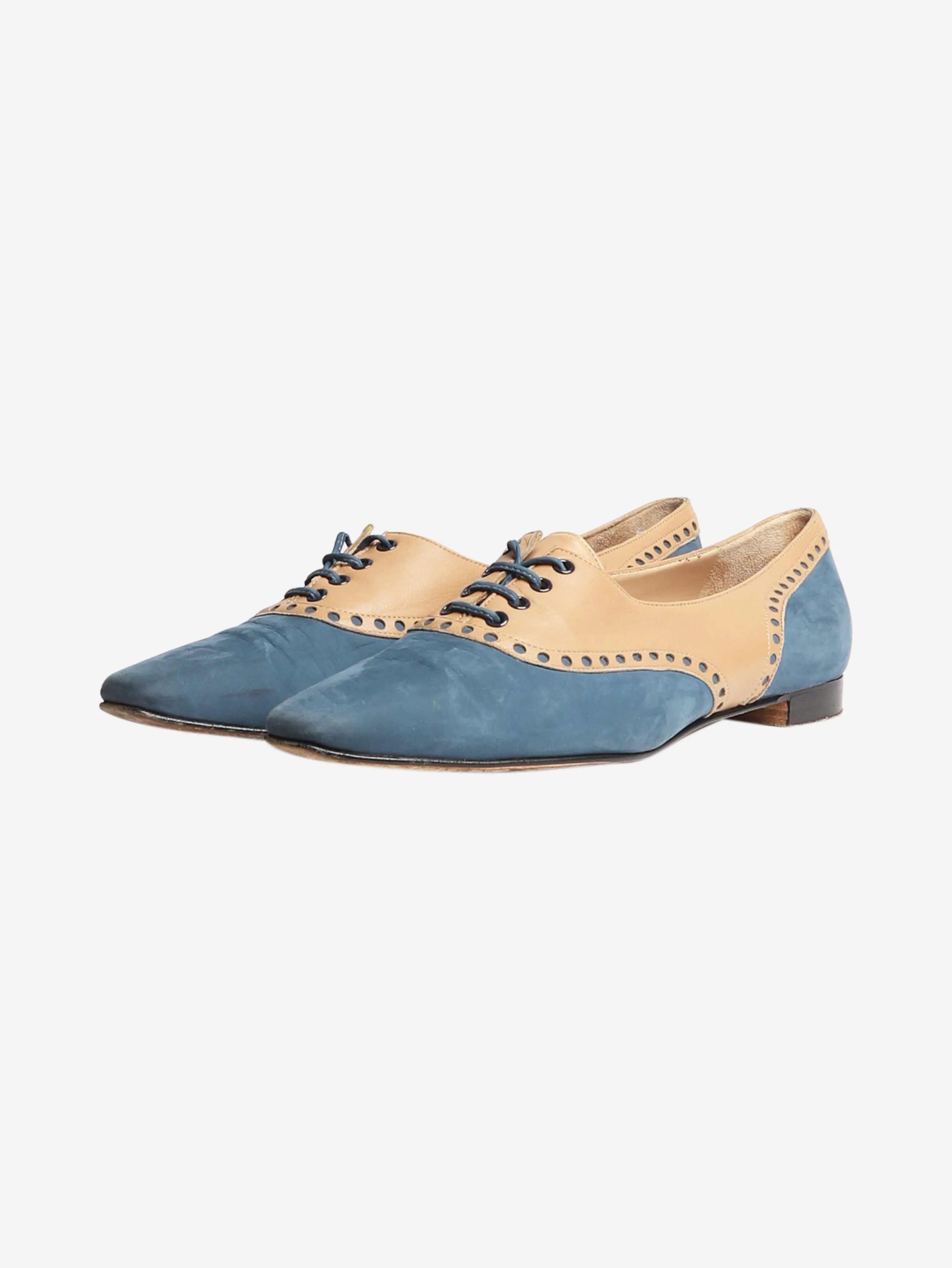 Blue and beige lace-up brogues - size EU 38.5
