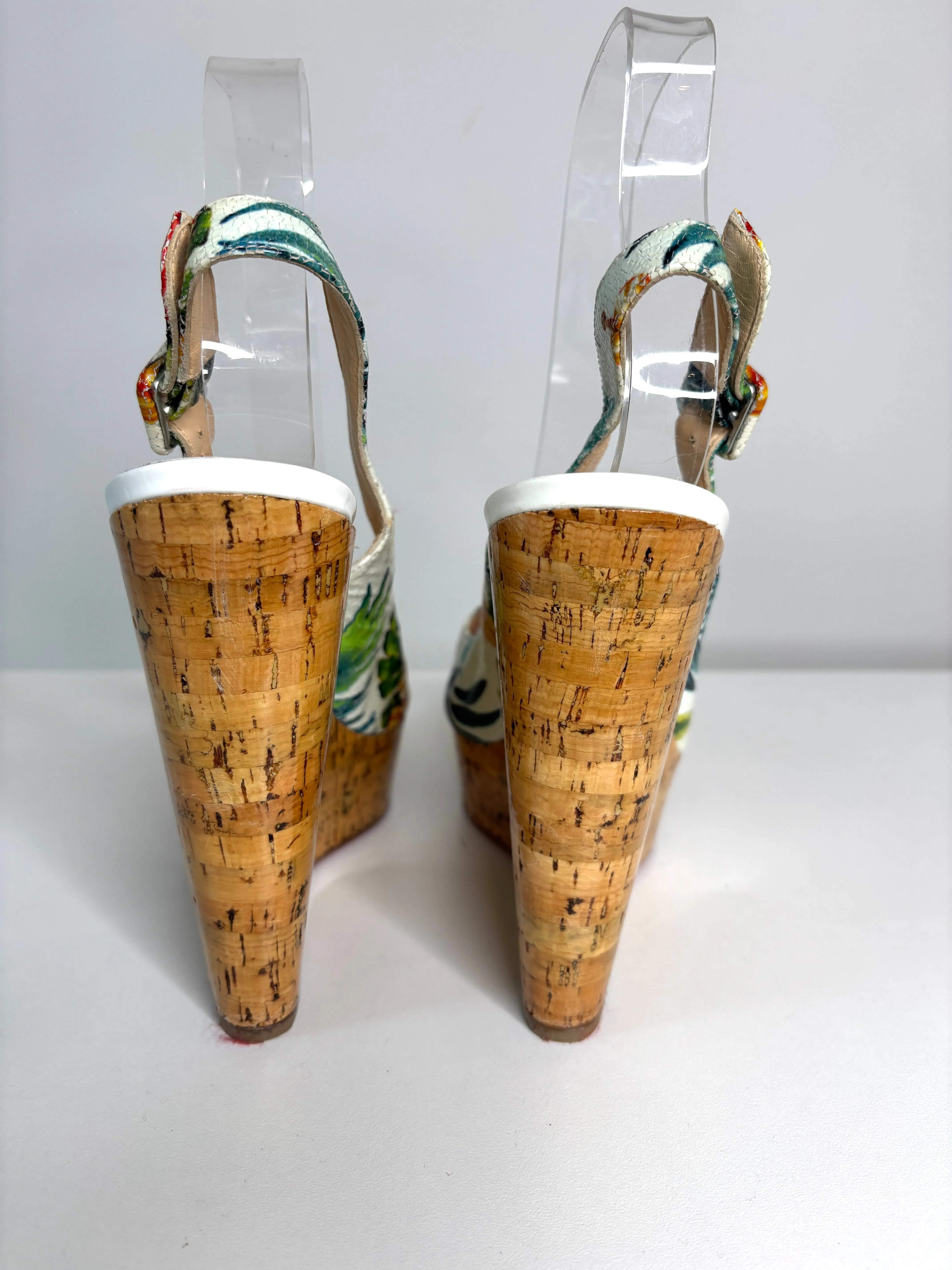 Christian Louboutin Hawaii Une Plume 140 Floral Slingback Wedge Sandals small fit 39.5 UK6.5 - Preloved