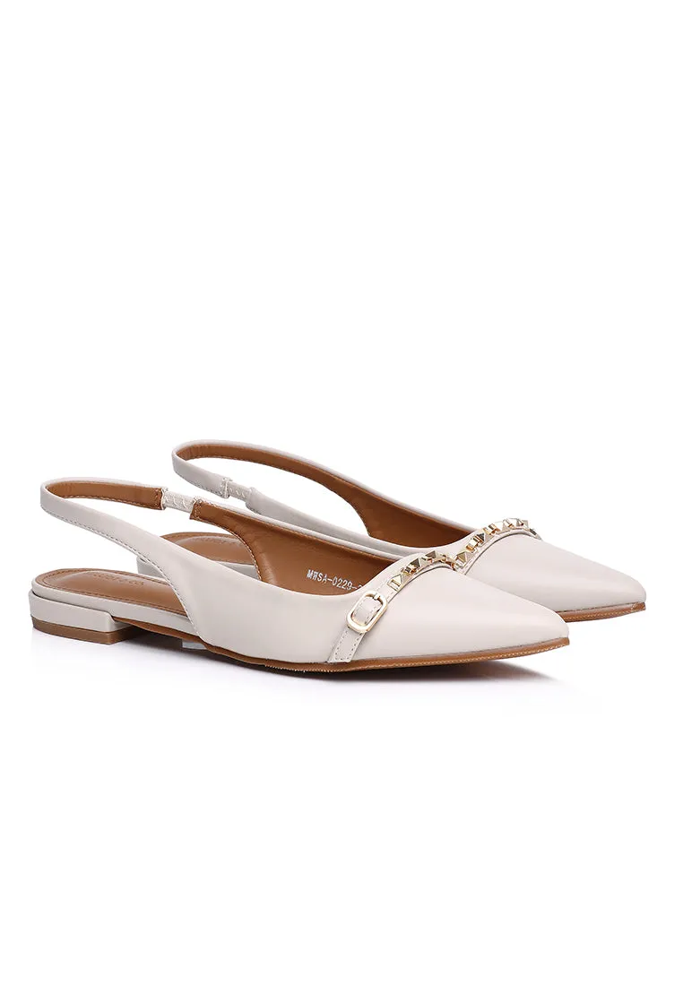 Clara Pointed Toe Ballerina & Flats (Beige)