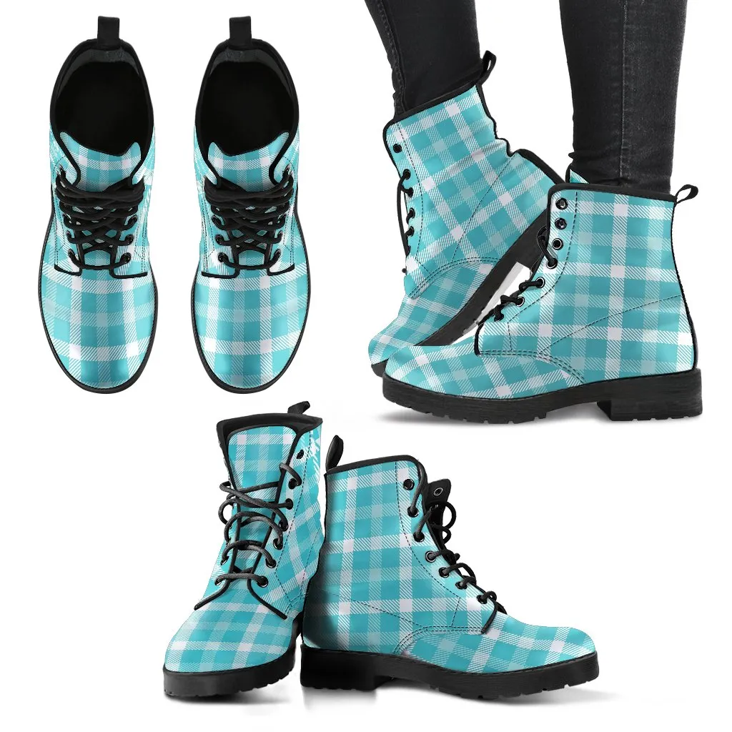 Combat Boots-Turquoise Plaid Design