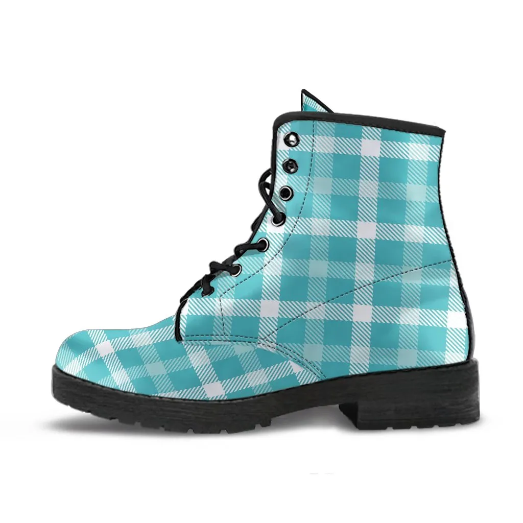 Combat Boots-Turquoise Plaid Design