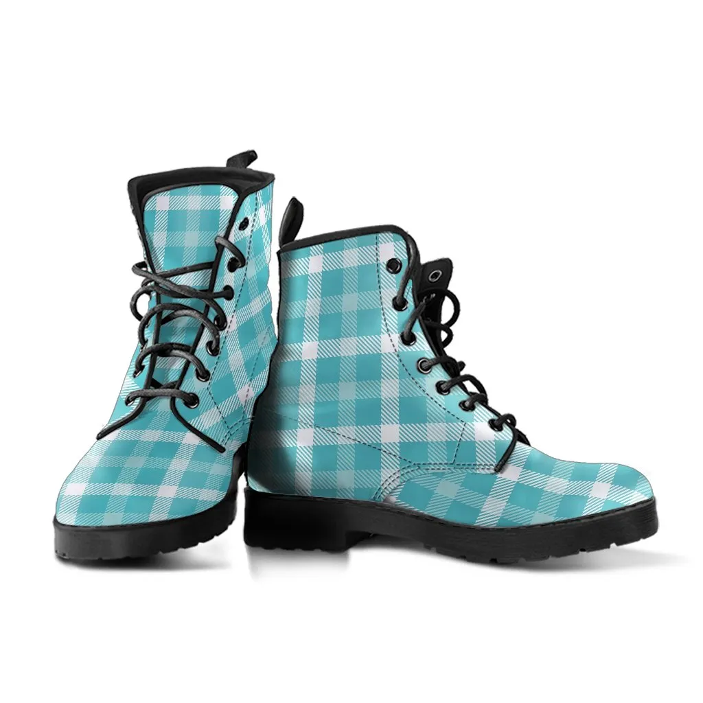 Combat Boots-Turquoise Plaid Design
