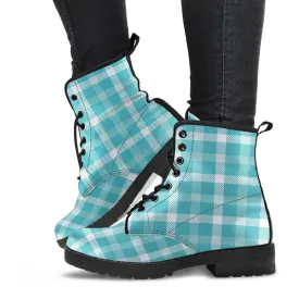 Combat Boots-Turquoise Plaid Design