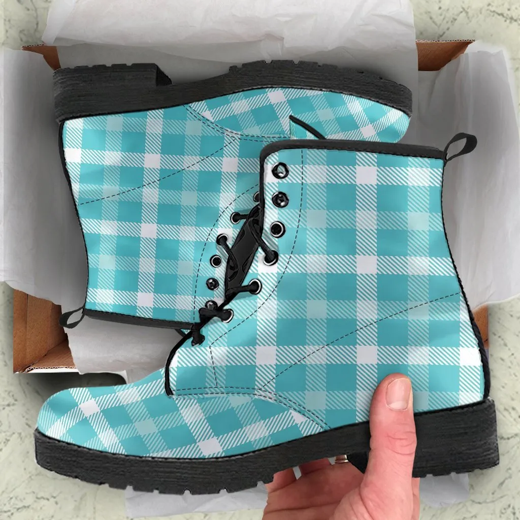 Combat Boots-Turquoise Plaid Design