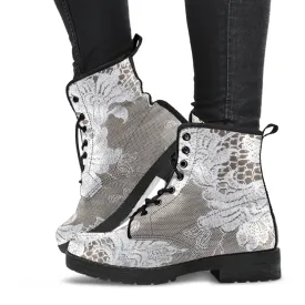 Combat Boots - White Lace Print #107 | Women's Boots, Custom Shoes, Aesthetic Shoes, Sorority Shoes, Vegan Leather, Vegan Shoes, 90s Boots