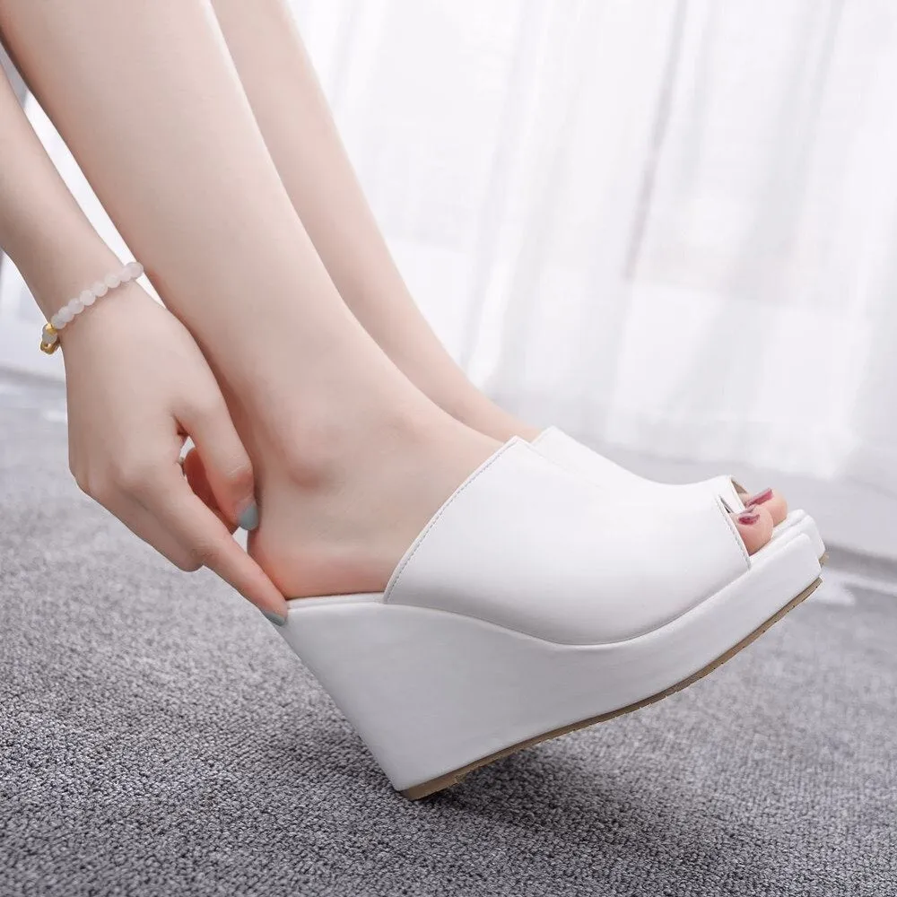 CRYSTAL QUEEN Platform High Wedges Slip-On Shoes