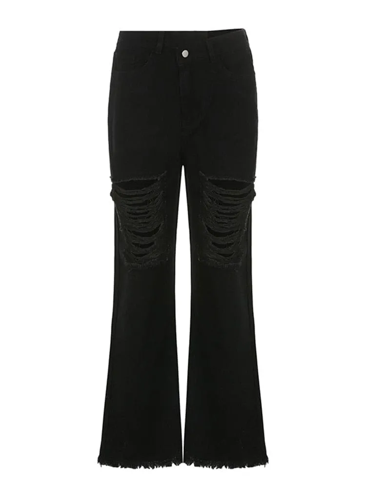 Distressed Y2K Flare High Waisted Jeans