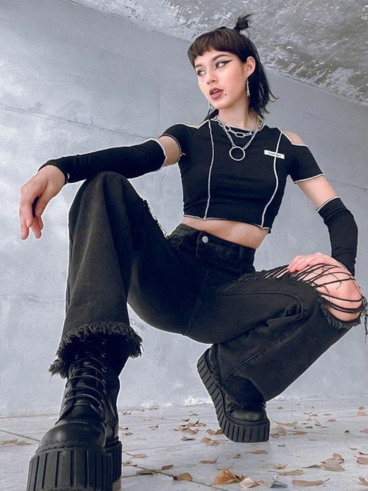 Distressed Y2K Flare High Waisted Jeans