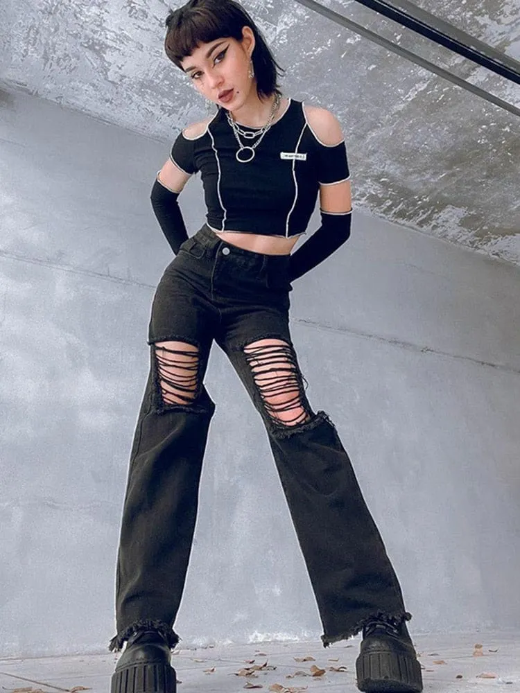 Distressed Y2K Flare High Waisted Jeans