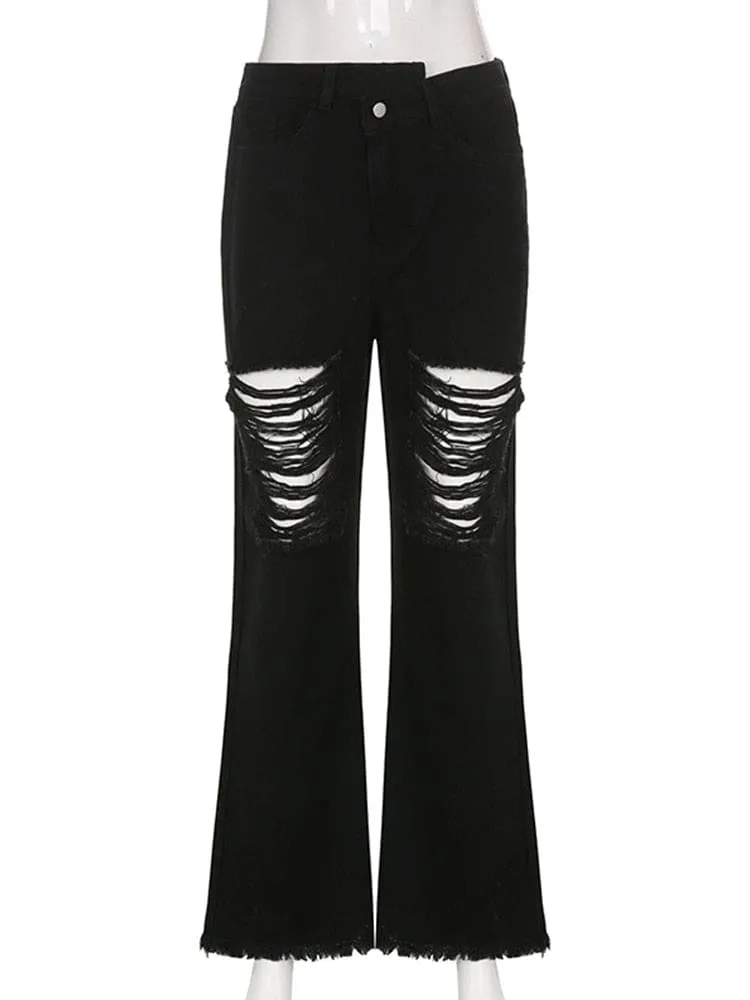 Distressed Y2K Flare High Waisted Jeans