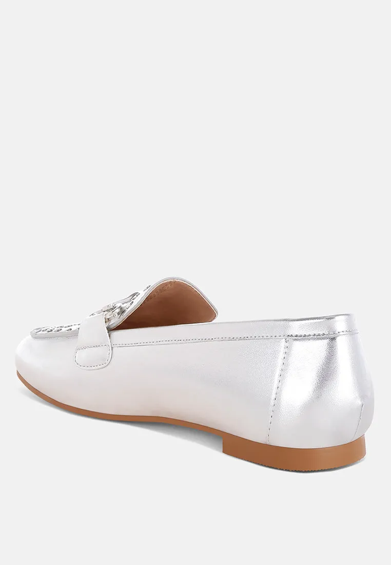 Estafa Horsebit & Studs Metallic Pleather Loafers