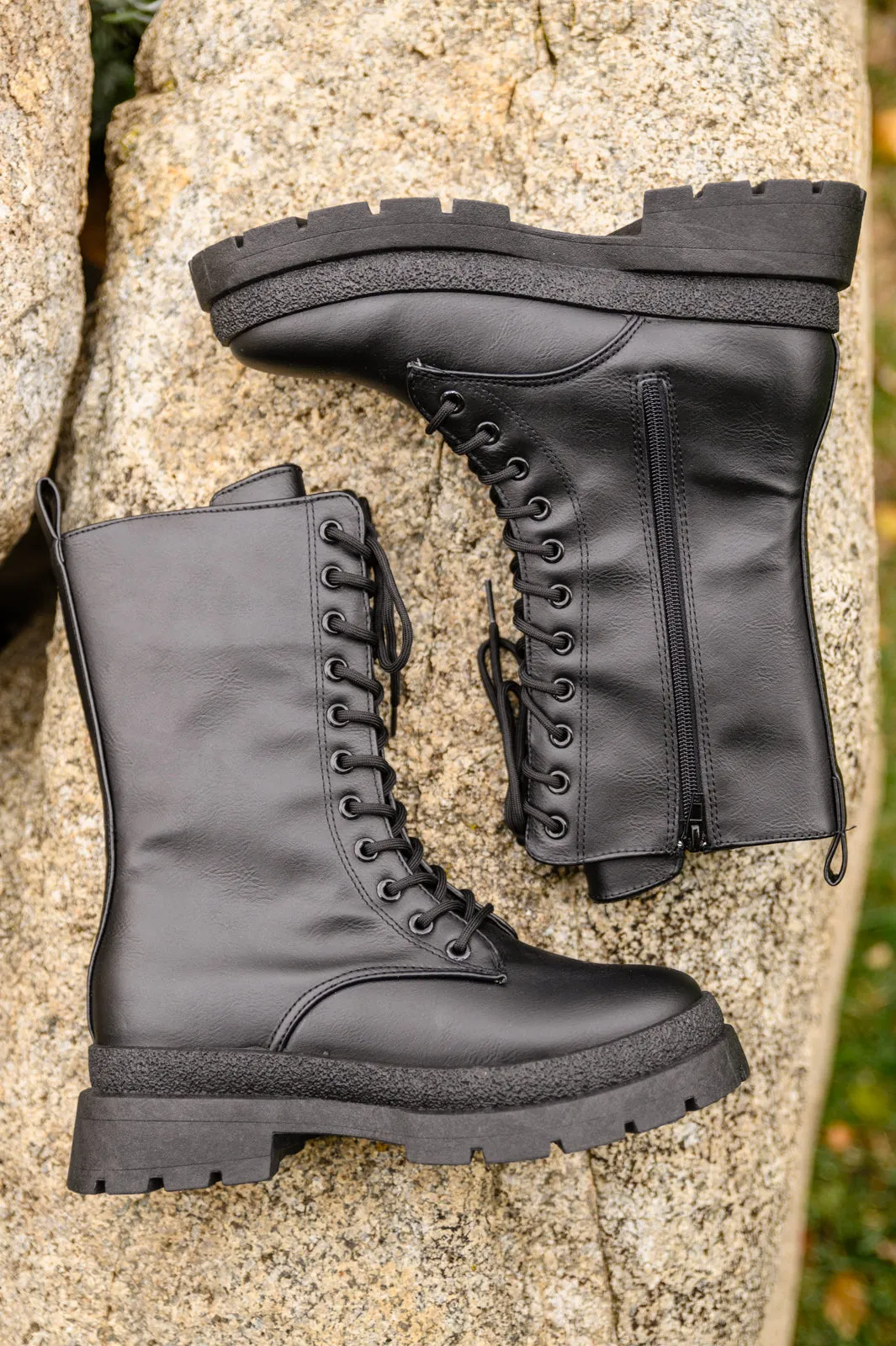 Fresh Feels Combat Boots In Black - 11/15/2022