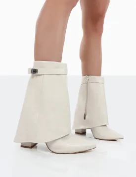 Fyre Wide Fit  Ecru Pointed Toe Heeled Ankle Boots
