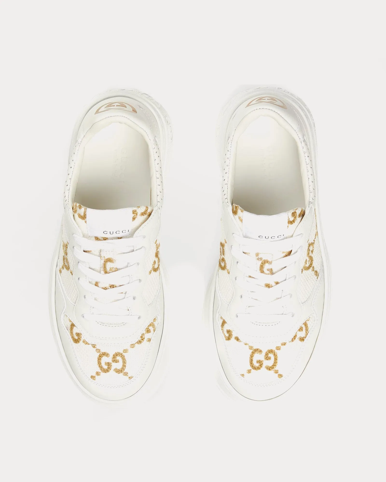 GG Platform with Gold Lamé GG Fabric White Low Top Sneakers