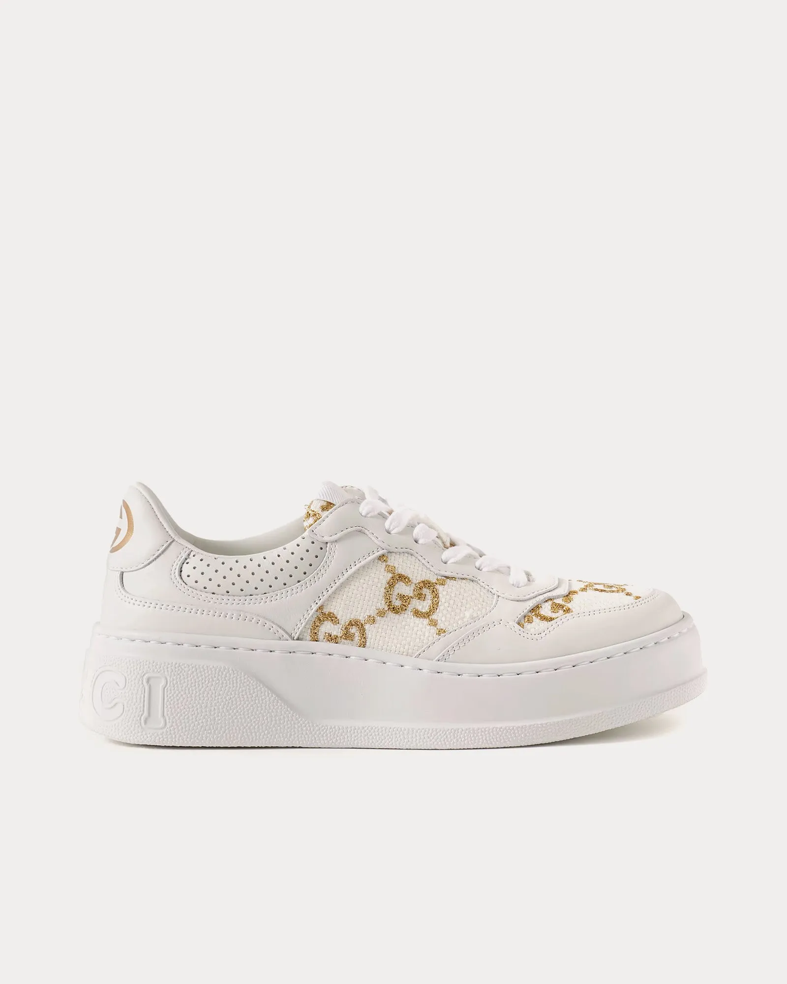 GG Platform with Gold Lamé GG Fabric White Low Top Sneakers