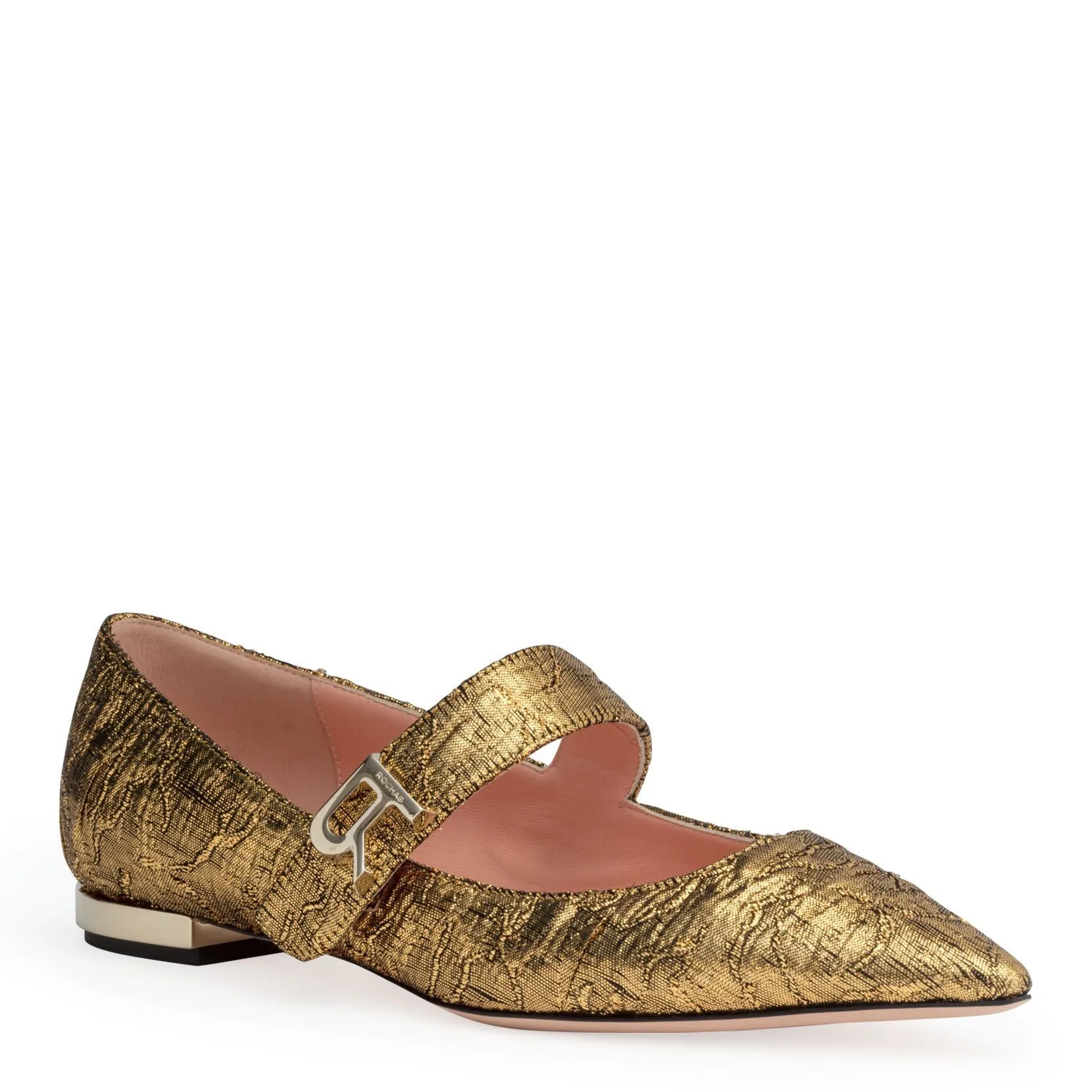 Golden brocade pointed flats