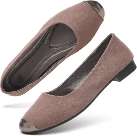 hash bubbie Women's Flats Shoes Ballet Flats Womens Round Toe Memory Foam Comfortable Dress Shoes Faux Suede Slip on Loafers for Women