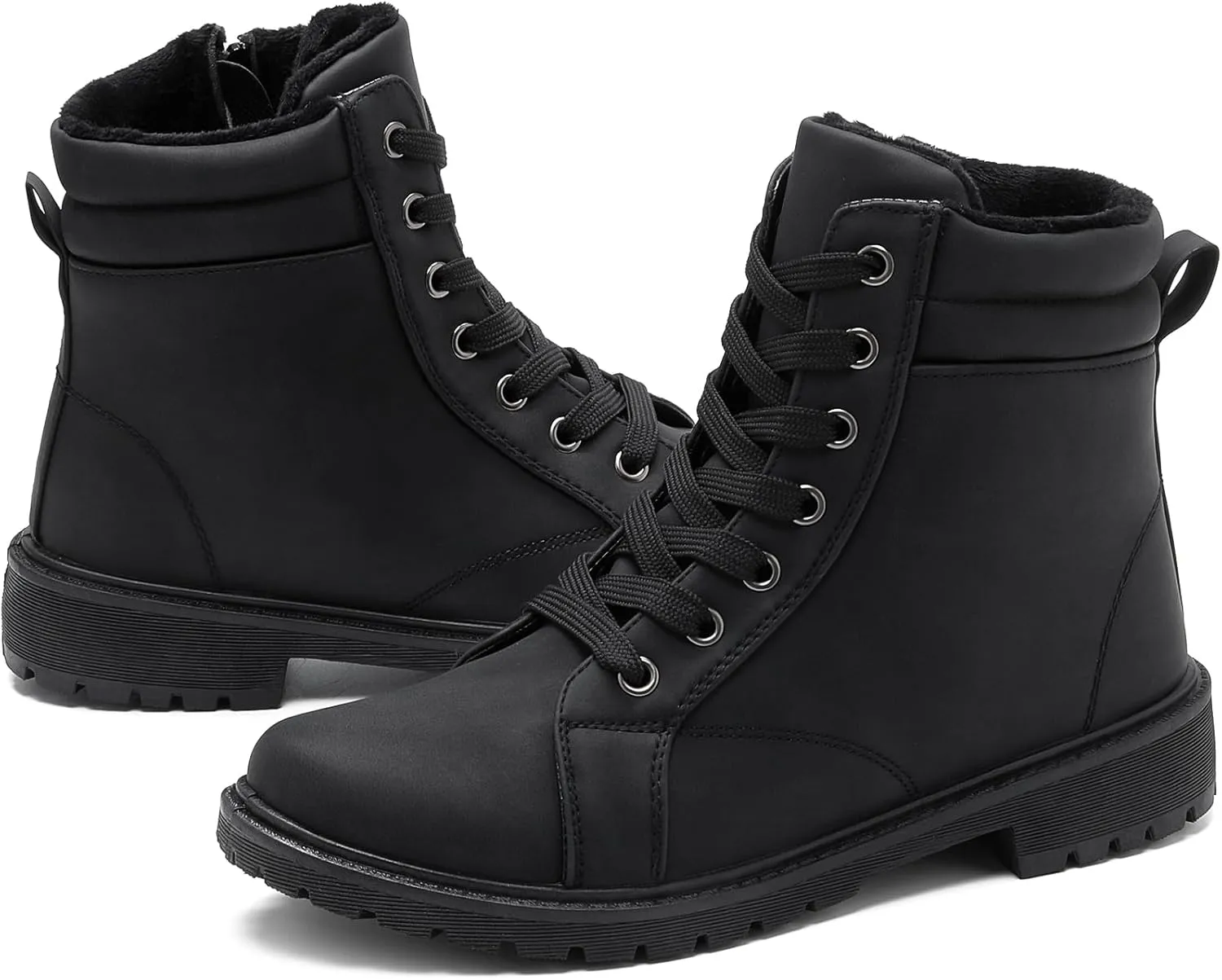 hash bubbie Women's Waterproof Ankle Boots Non Slip Combat Boots Black Fuzzy Winter Boots White Lace up Snow Boots for women Fall Boots with Zipper