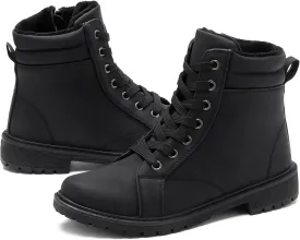 hash bubbie Women's Waterproof Ankle Boots Non Slip Combat Boots Black Fuzzy Winter Boots White Lace up Snow Boots for women Fall Boots with Zipper