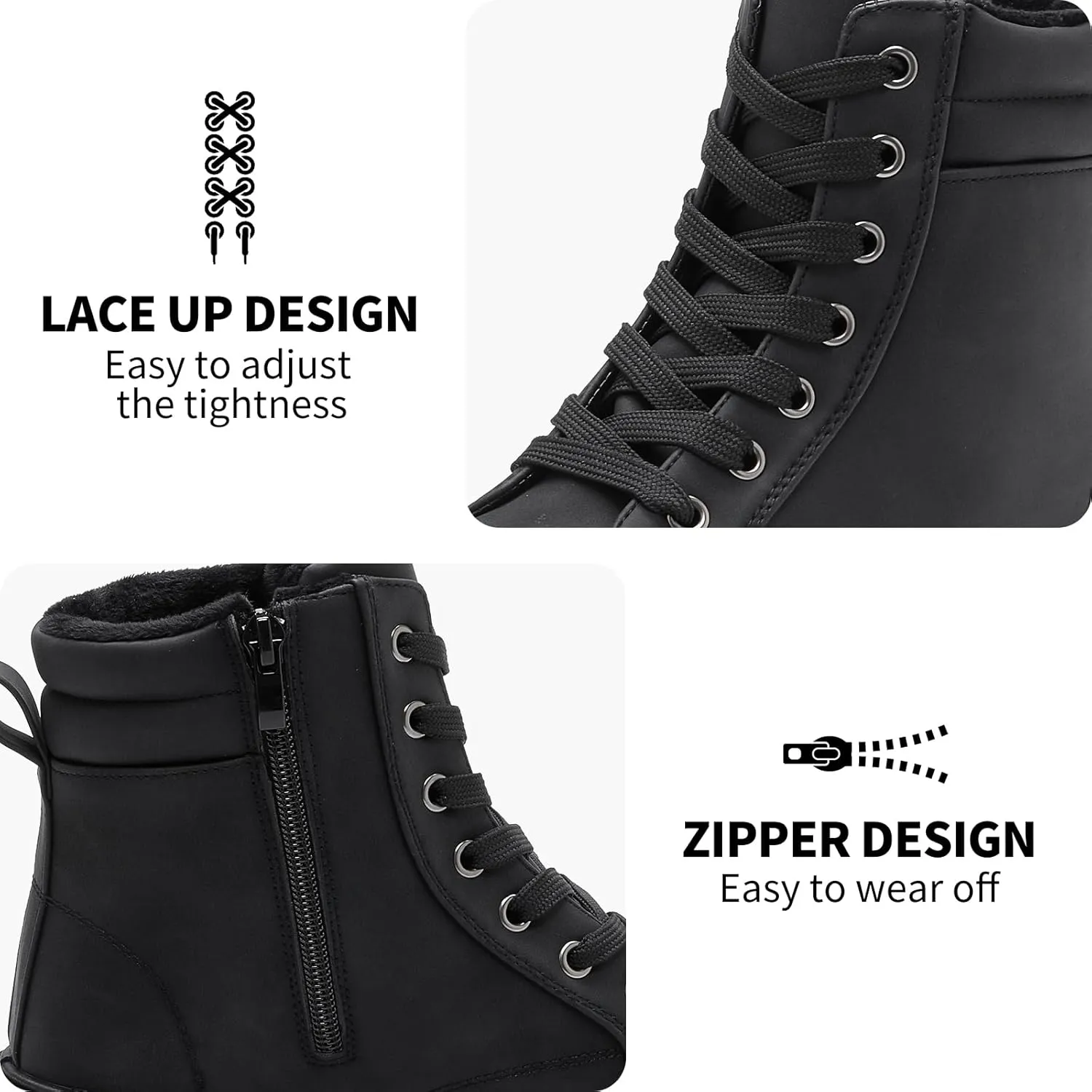 hash bubbie Women's Waterproof Ankle Boots Non Slip Combat Boots Black Fuzzy Winter Boots White Lace up Snow Boots for women Fall Boots with Zipper