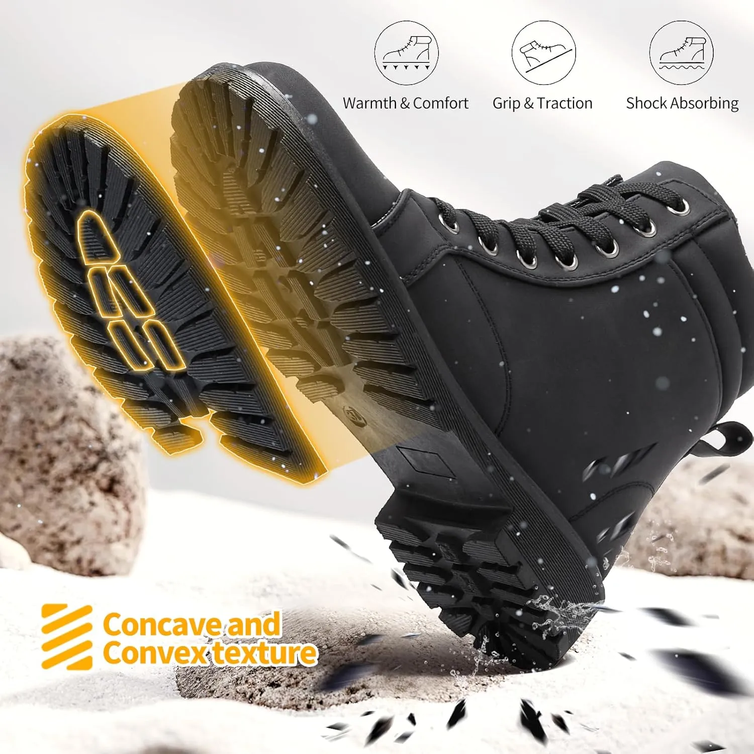 hash bubbie Women's Waterproof Ankle Boots Non Slip Combat Boots Black Fuzzy Winter Boots White Lace up Snow Boots for women Fall Boots with Zipper