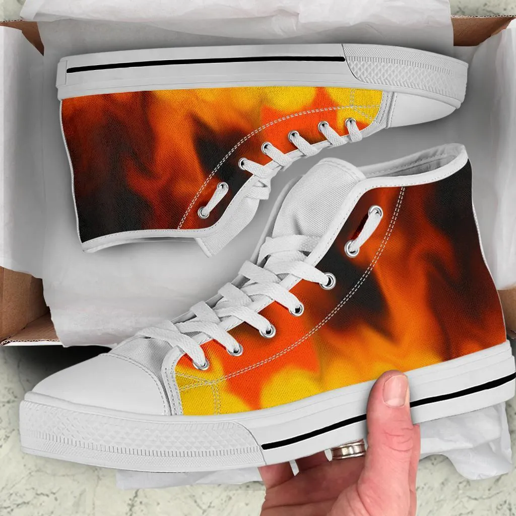 High Top Sneakers - Fire (White) | Custom High Top Shoes, Patterned High Top Sneakers, High Top Sneakers for Women, Unisex Shoes
