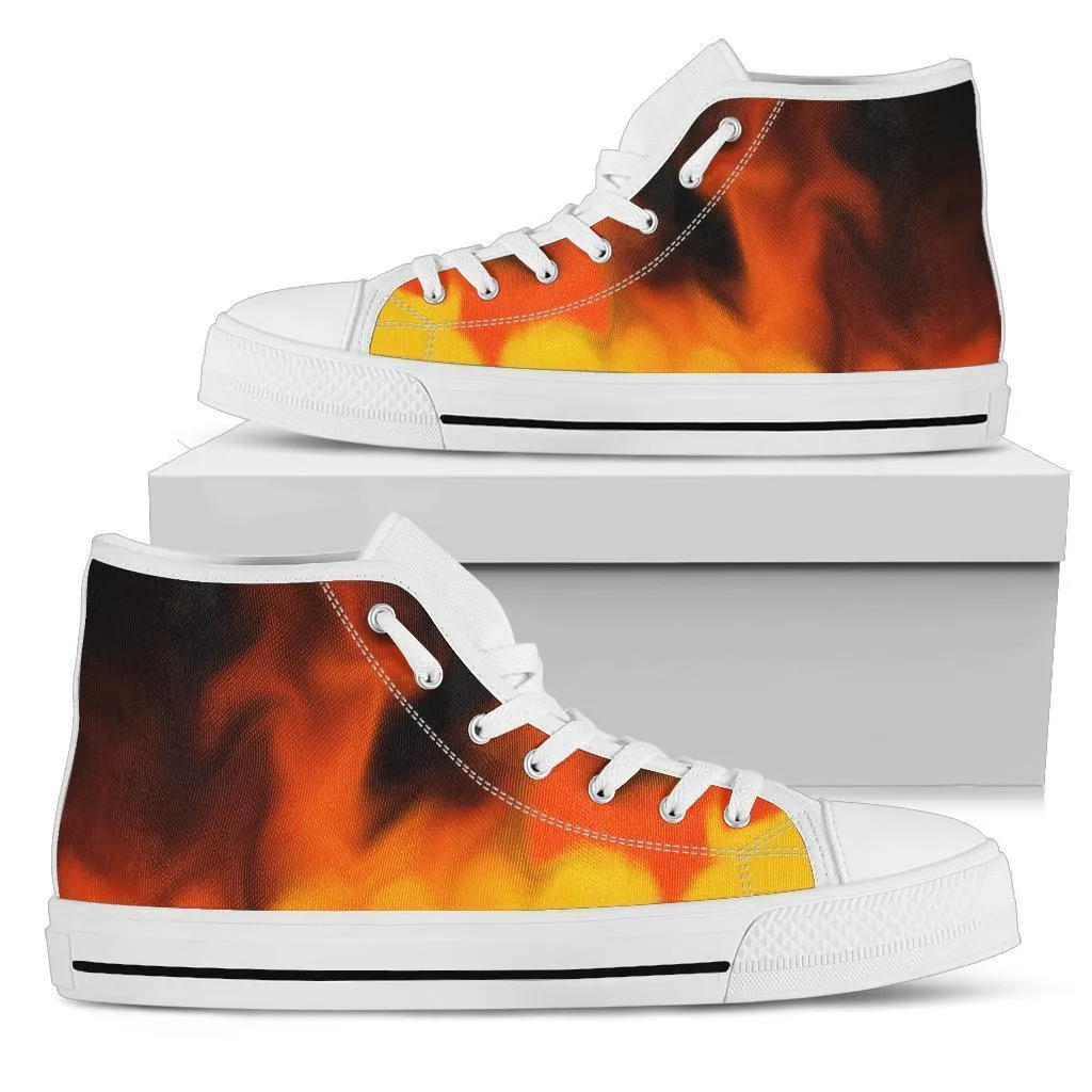 High Top Sneakers - Fire (White) | Custom High Top Shoes, Patterned High Top Sneakers, High Top Sneakers for Women, Unisex Shoes