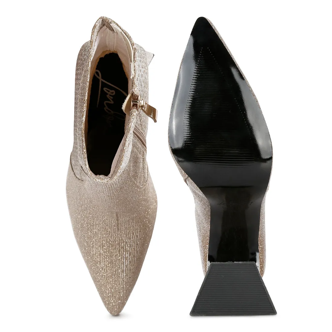 Hustlers Shimmer Block Heeled Ankle Boots