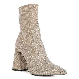 Hustlers Shimmer Block Heeled Ankle Boots
