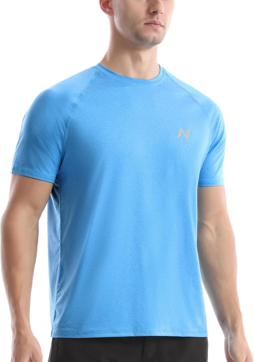 isnowood UPF 50  Swim Shirts for Men, Sun Protection Short Sleeve Rash Guard Mens Quick Dry Surf Athletic Beach Shirt