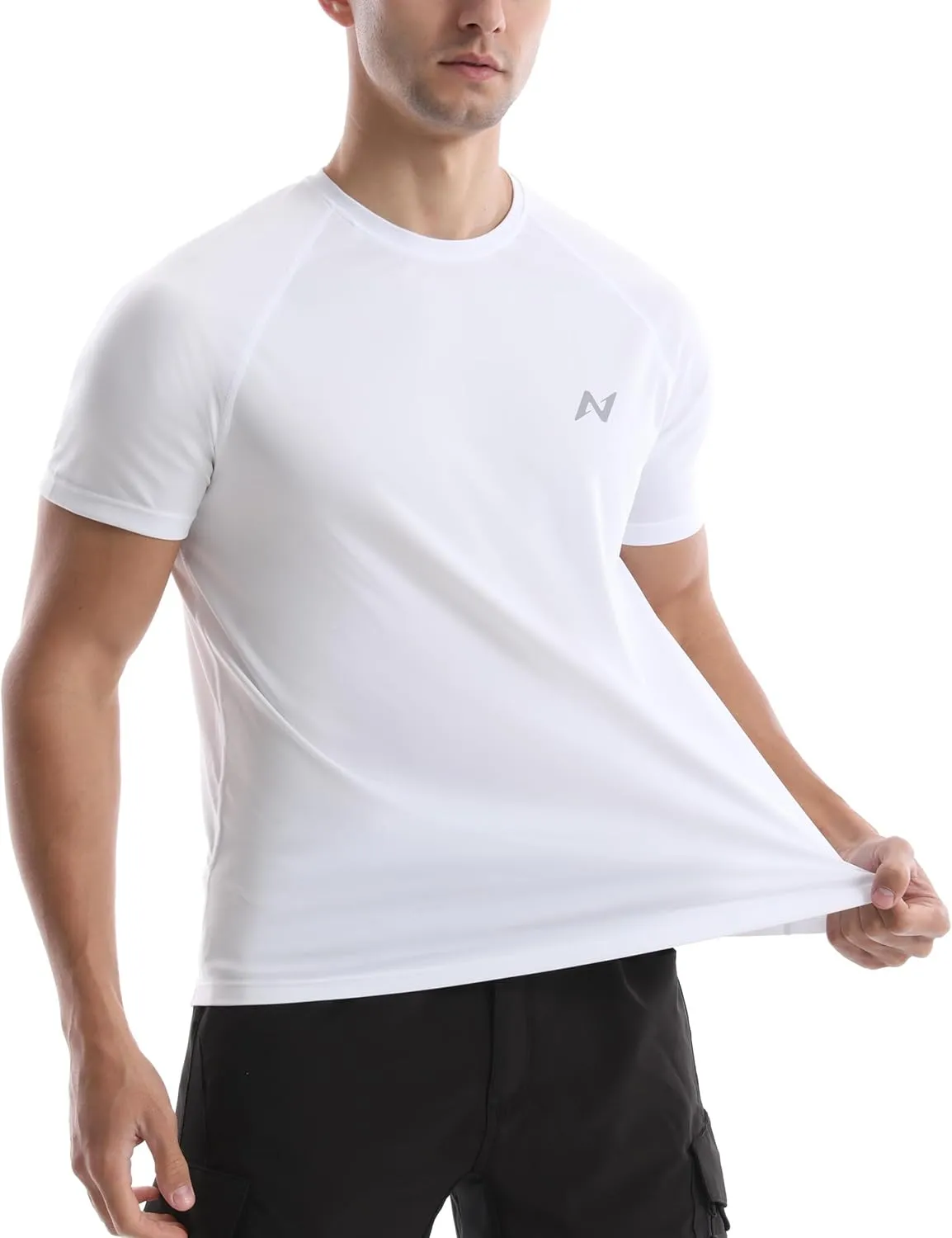 isnowood UPF 50  Swim Shirts for Men, Sun Protection Short Sleeve Rash Guard Mens Quick Dry Surf Athletic Beach Shirt