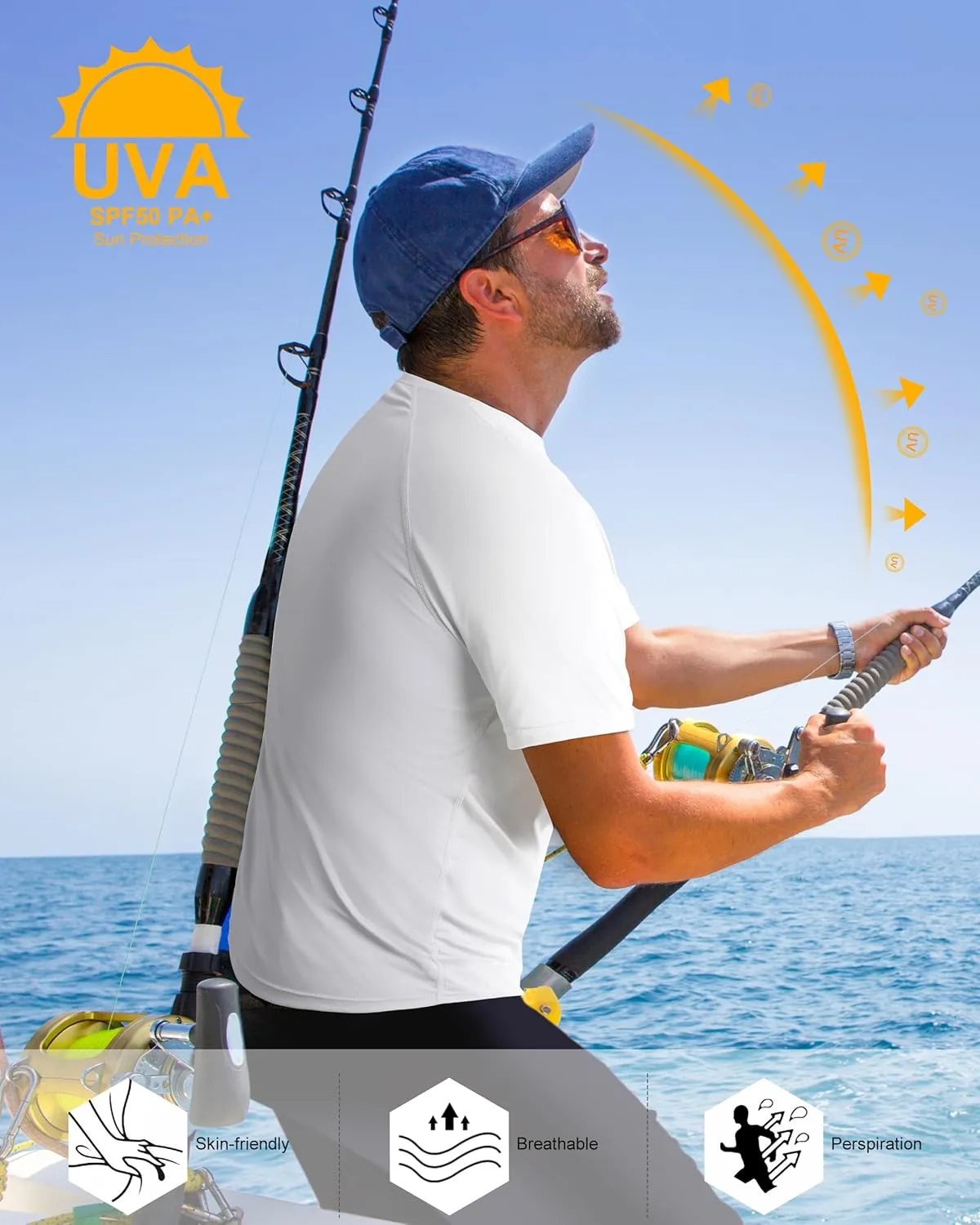 isnowood UPF 50  Swim Shirts for Men, Sun Protection Short Sleeve Rash Guard Mens Quick Dry Surf Athletic Beach Shirt