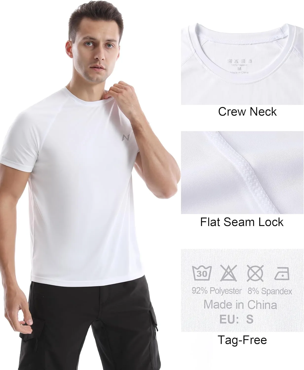isnowood UPF 50  Swim Shirts for Men, Sun Protection Short Sleeve Rash Guard Mens Quick Dry Surf Athletic Beach Shirt