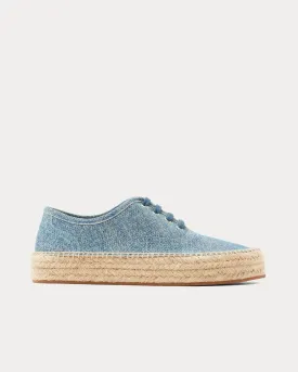 Lace-Front Platform Espadrilles Suede Blue Low Top Sneakers