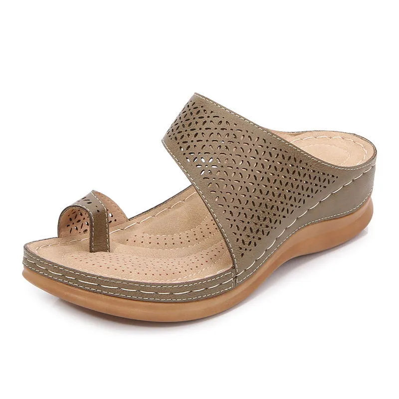 Large Size Women's Shoes Retro Casual Bohemian Hollowed-out Wedge Sandals Women's Toe Sandals