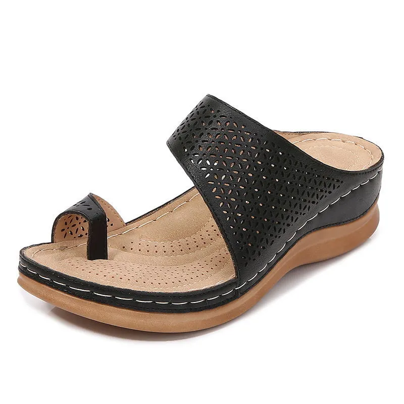 Large Size Women's Shoes Retro Casual Bohemian Hollowed-out Wedge Sandals Women's Toe Sandals