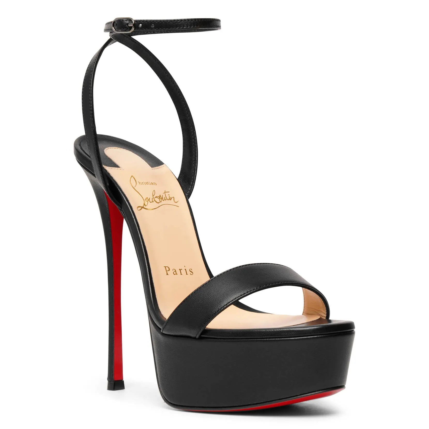 Loubi Queen 150 black leather platform sandals