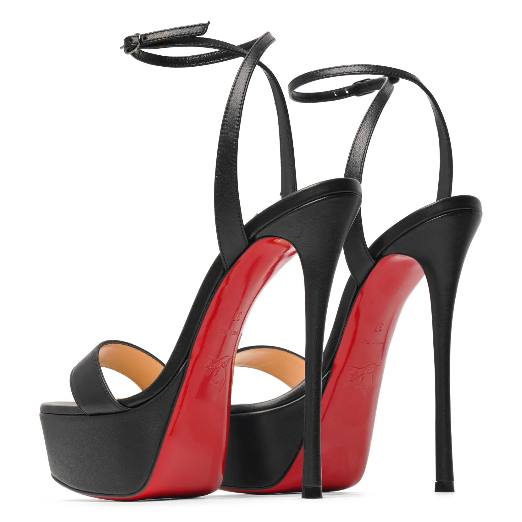 Loubi Queen 150 black leather platform sandals