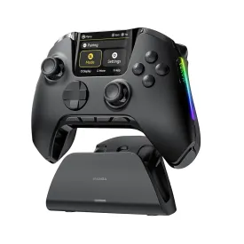 ManbaOne Interactive Screen Wireless Gaming Controller for PC/Switch/iOS/Android,Hall Effect Stick & Trigger,RGB Lighting,Remappable Buttons,1800mAh with Charging Dock (Black)