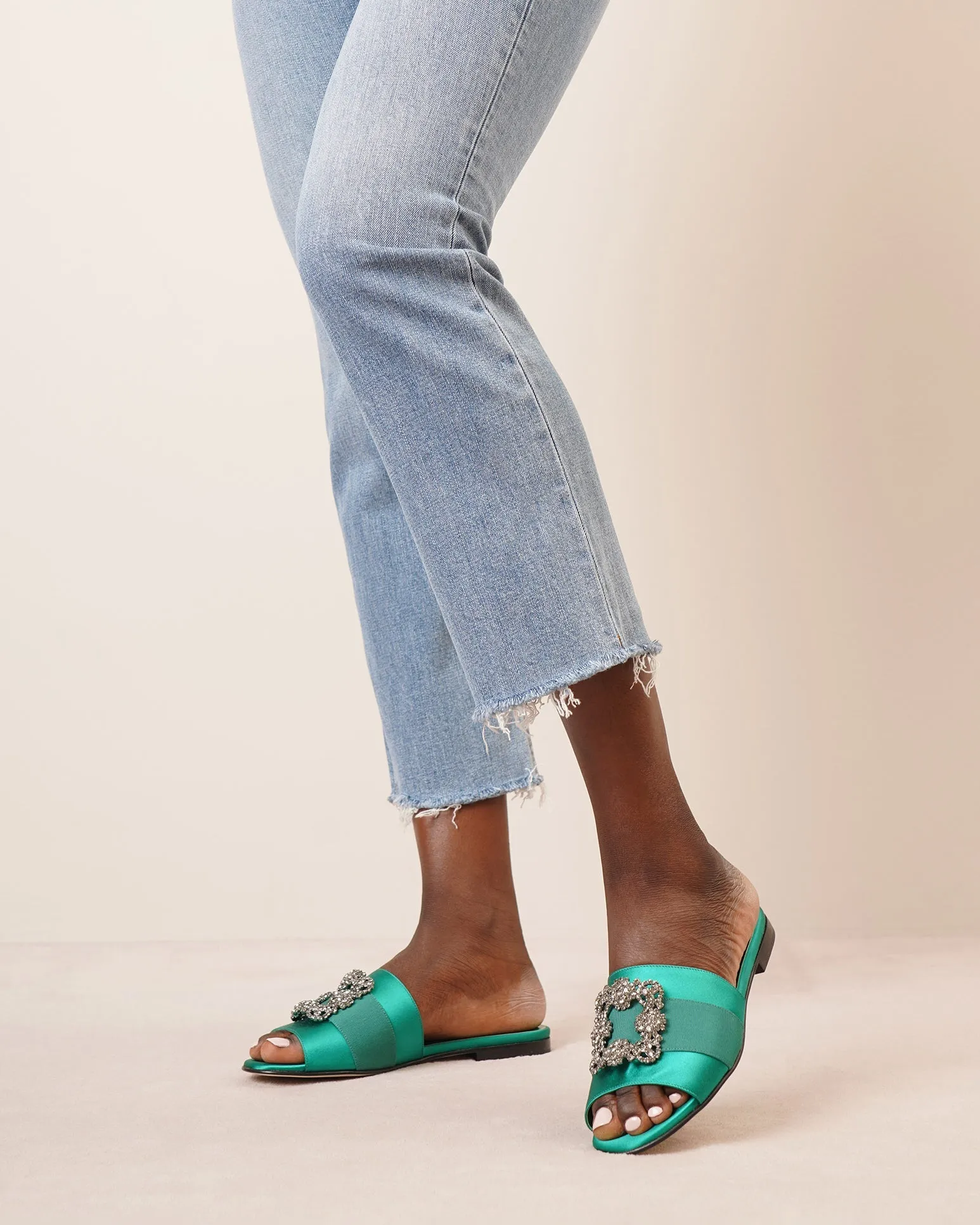 Martamod emerald satin slip-on flats