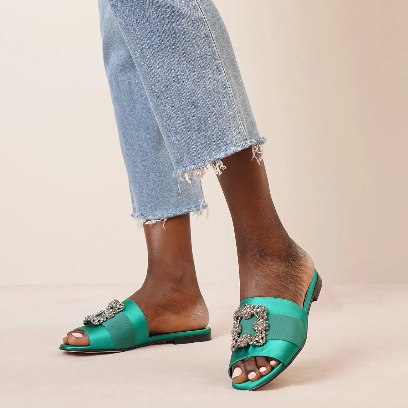 Martamod emerald satin slip-on flats