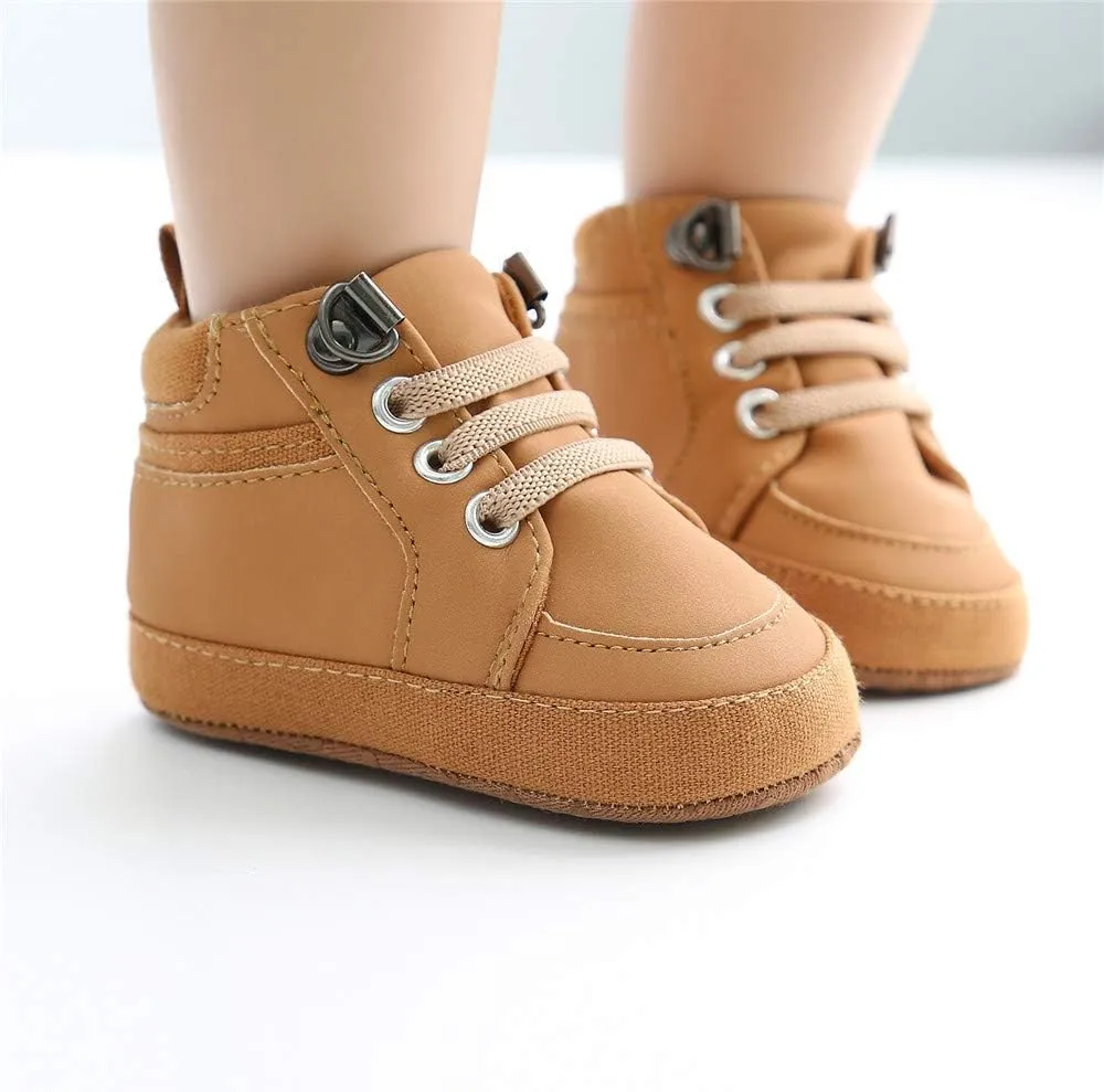 Meckior Toddler Baby Boys Girls High Tops Ankle Sneakers Soft Anti-Slip Sole PU Leather Moccasins Infant Newborn Prewalker First Walking Crib Shoes
