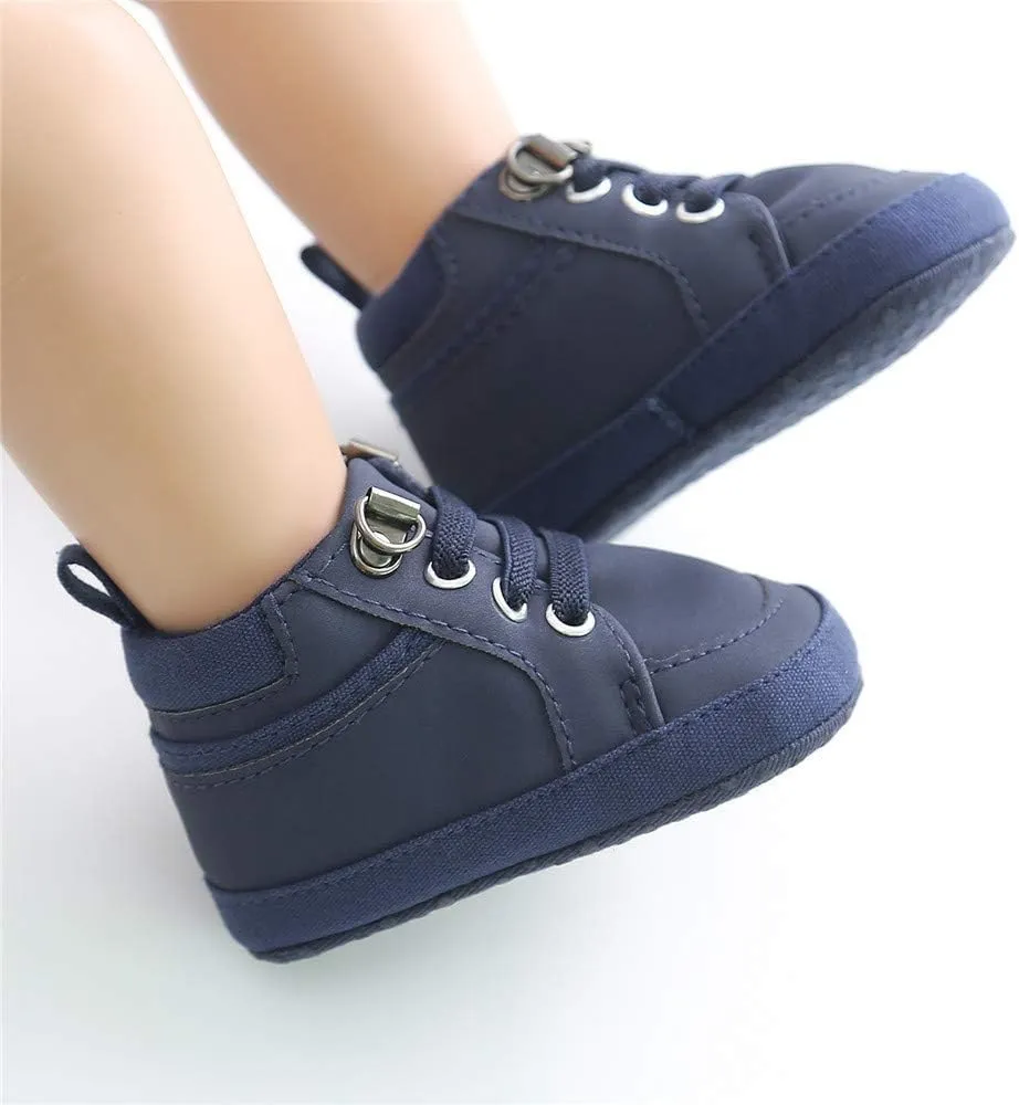 Meckior Toddler Baby Boys Girls High Tops Ankle Sneakers Soft Anti-Slip Sole PU Leather Moccasins Infant Newborn Prewalker First Walking Crib Shoes