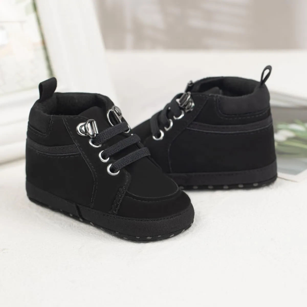 Meckior Toddler Baby Boys Girls High Tops Ankle Sneakers Soft Anti-Slip Sole PU Leather Moccasins Infant Newborn Prewalker First Walking Crib Shoes
