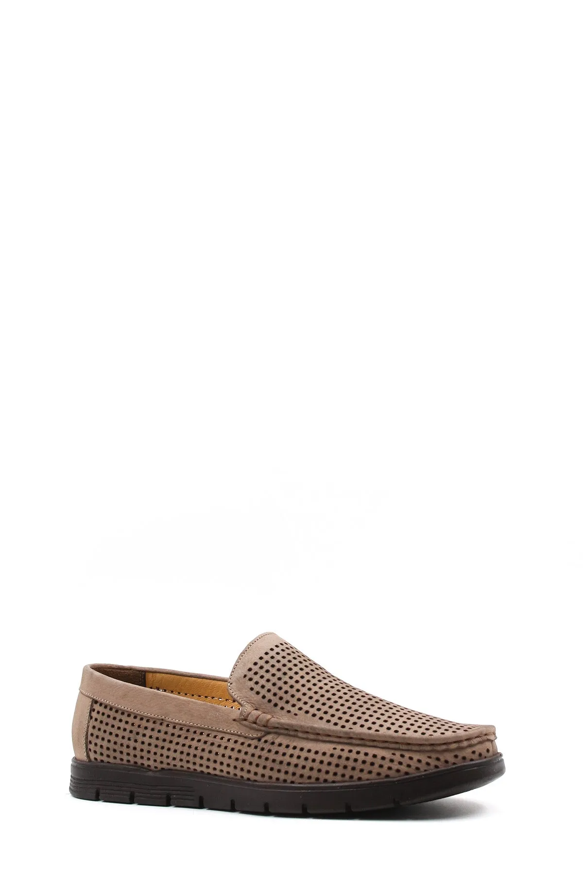 Men's Beige Perforated Suede Loafers-Wessi